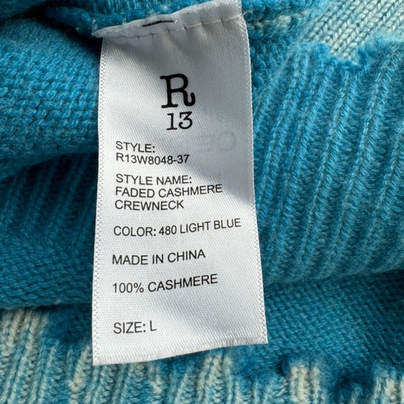 R13 Faded Cashmere Crewneck Sweater baby blue...like new - Picture 9 of 12